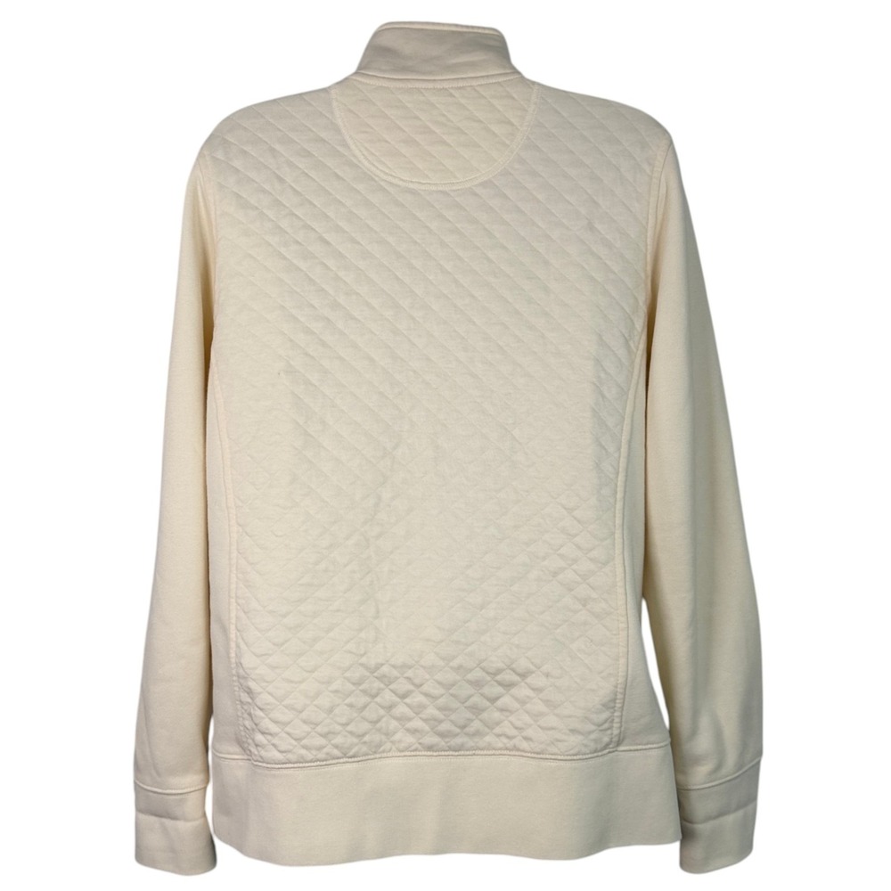 LL Bean Womens Quilted Full Zip Sweatshirt Sz M Petite Cream Outdoors Camp Trail - Picture 4 of 12
